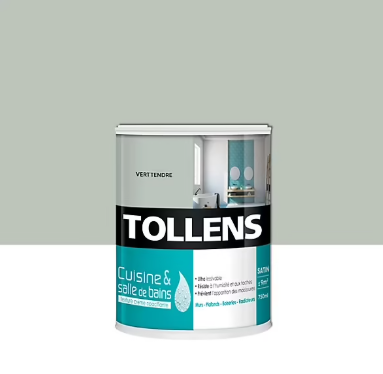 Peinture murs et plafonds Cuisine et bains satin vert tendre Tollens 0,75 L