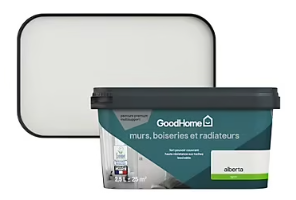 Peinture intérieure couleur murs, boiseries et radiateurs GoodHome satin alberta blanc 2.5L