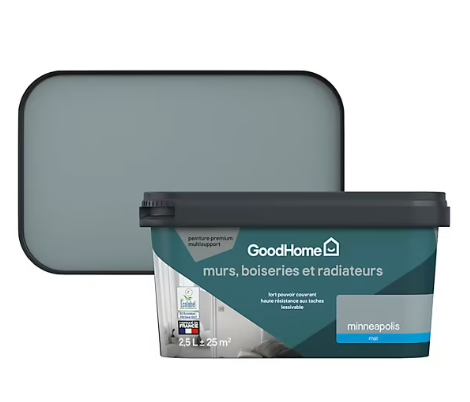 Peinture intérieure couleur murs, boiseries et radiateurs GoodHome mat minneapolis gris 2.5L