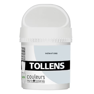 Testeur peinture murs et boiseries Tollens instant gris satin 50ml