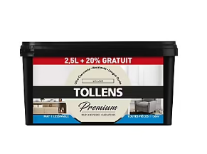 Peinture Tollens premium murs, boiseries et radiateurs lin lavé mat 2,5L +20% gratuit
