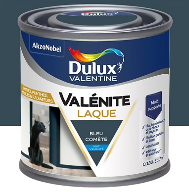Laque acrylique Valénite Dulux Valentine bleu comète mat 0,125L