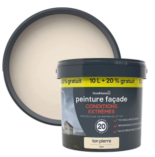 Peinture extérieure façade conditions extrêmes GoodHome ton pierre 10L +20% gratuit