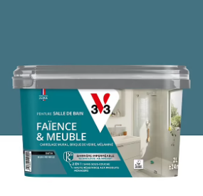 Peinture de rénovation faïence et meuble de salle de bain V33 bleu pétrole satin 2L