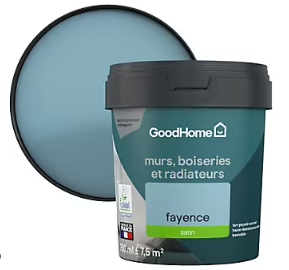 Peinture intérieure couleur murs, boiseries et radiateurs GoodHome satin fayence bleu 750ml