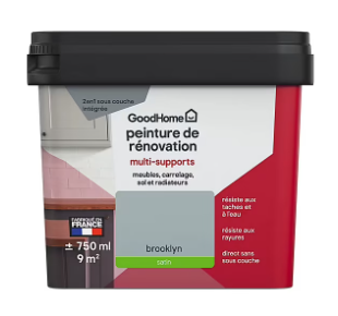 Peinture de rénovation GoodHome multi-supports satin gris Brooklyn 750ml