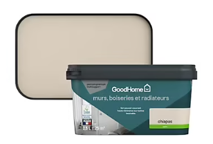 Peinture intérieure couleur murs, boiseries et radiateurs GoodHome Chiapas satin beige 2,5L