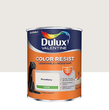 Peinture murs et boiseries Color Resist Dulux Valentine satin porcelaine 0,75L