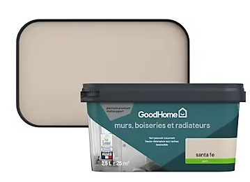 Peinture intérieure couleur murs, boiseries et radiateurs GoodHome satin santa fe beige 2.5L
