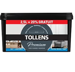 Peinture Tollens premium monocouche murs, plafonds et boiseries Abysse 2,5L +20% gratuit