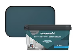 Peinture intérieure couleur murs, boiseries et radiateurs GoodHome mat antibes bleu 2.5L