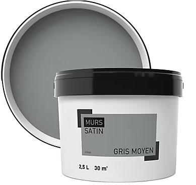 Peinture murale gris moyen satin 2,5L
