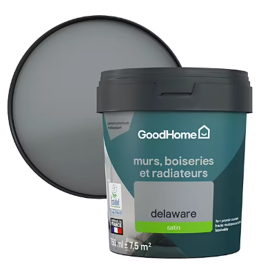 Peinture résistante murs, boiseries et métal GoodHome gris Delaware satin 0,75L
