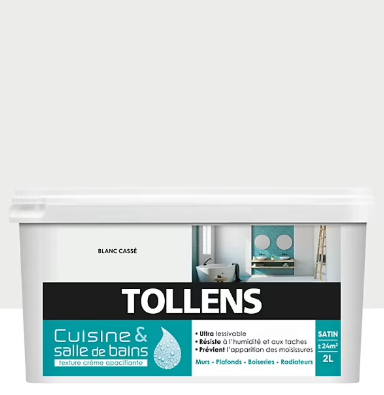 Peinture murs et plafonds Cuisine et bains blanc cassé Tollens 2 L