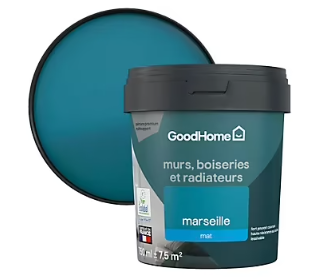 Peinture résistante murs, boiseries et métal GoodHome bleu Marseille mat 0,75L