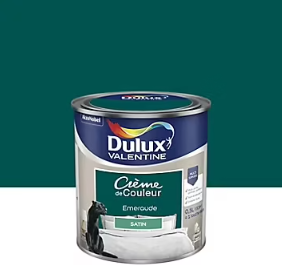Peinture Crème de Couleur Dulux Valentine satin emeraude 0,5L