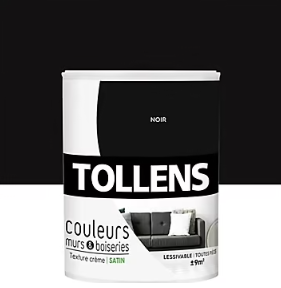 Peinture murs et boiseries Tollens noir satin 0,75L