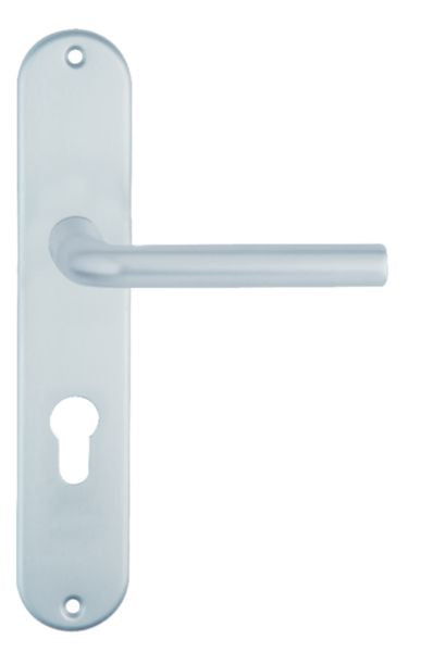 Poignée de porte en aluminium anodisé TORONTO entraxe 195 mm argent cylindre européen