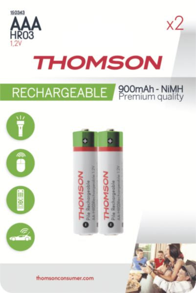 2 HR03 900mAh rechargeable batteries