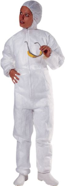 Disposable polypropylene coverall with white hood size L