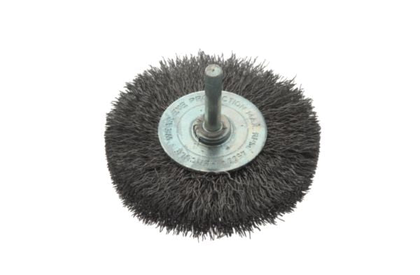 Steel circular brush, hard wire, rod L. 6 mm, ø 100 mm, thickness 12 mm