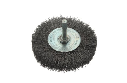 Steel circular brush, hard wire, rod L. 6 mm, ø 100 mm, thickness 12 mm