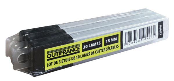 Lames de cutter L. 18 mm 3 boîtes de 10 lames