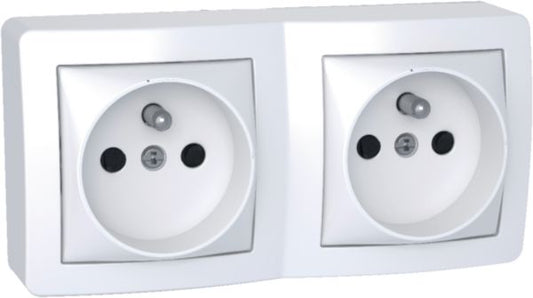 Double ALREA white power socket 2P+T 16 A l. 12 x d. 3 x h. 12 cm