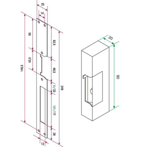 12V emission strike with memory and long head lock