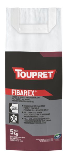 Enduit de rebouchage et de réparation extérieur fibré FIBAREX ® blanc sac de 5 kg