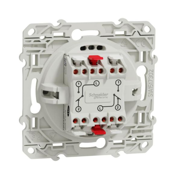 Odace double two-way switch White quick screw connection