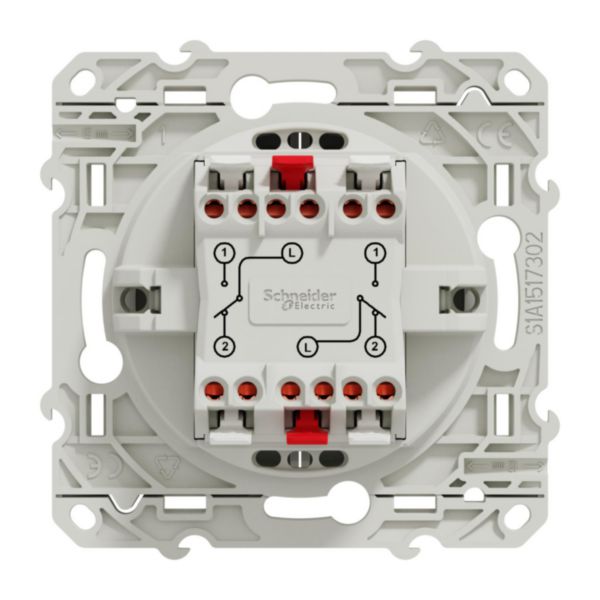 Odace double two-way switch White quick screw connection