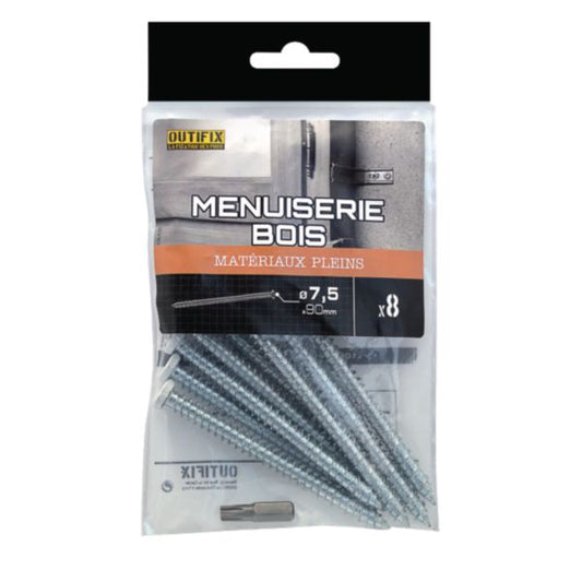 Kit Menuiserie Bois : Sachet de 8 VISB Ø7,5x90mm + embout torx