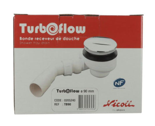 Bonde de douche TURBOFLOW capot ABS chromé sortie horizontale ø 90 mm sortie ø 40 x h. 80 mm