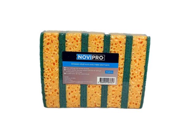 Blonde vegetable sponges with green fiber L. 250 mm x W. 140 mm bag of 10 pieces