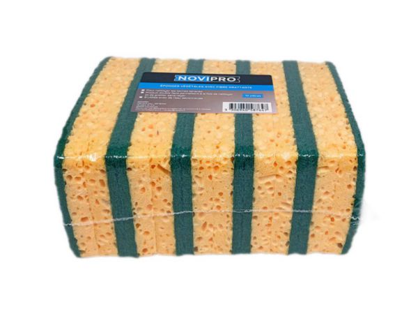 Blonde vegetable sponges with green fiber L. 250 mm x W. 140 mm bag of 10 pieces