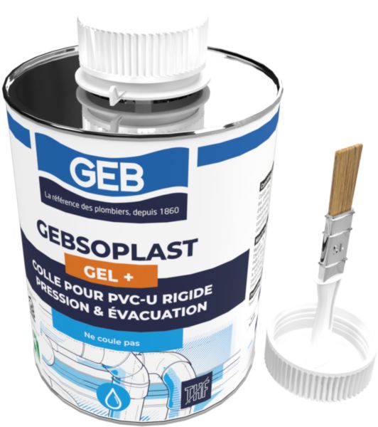 Colle GEBSOPLAST GEL + pour raccords en PVC rigide bouteille de 1 L