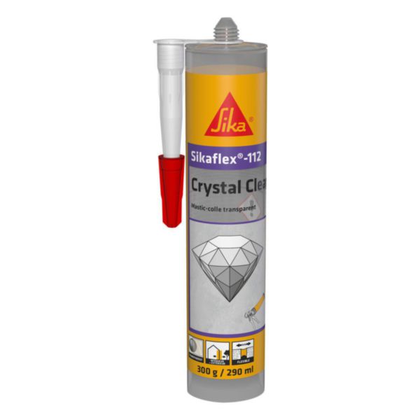 Adhesive and sealant 112 SIKAFLEX CRYSTAL CLEAR transparent cartridge of 290 ml