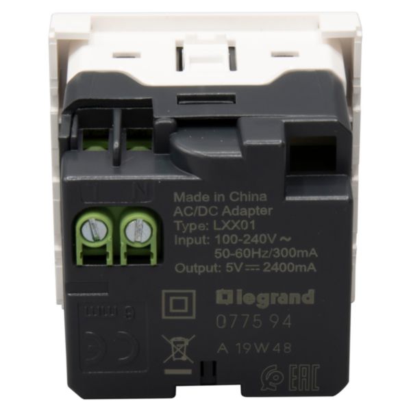 MOSAIC®2 USB charger socket 2 USB sockets in smooth white PVC 2 modules