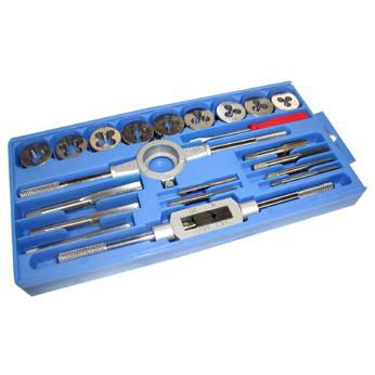 Box 1 screwdriver + 1 die holder + 1 tap holder + 9 taps M3 to M12 + 9 dies M3 to M12