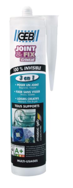 Mastic décoratif FIX CRYSTAL multi-usages joint et collage sanitaire transparent cartouche de 280 ml