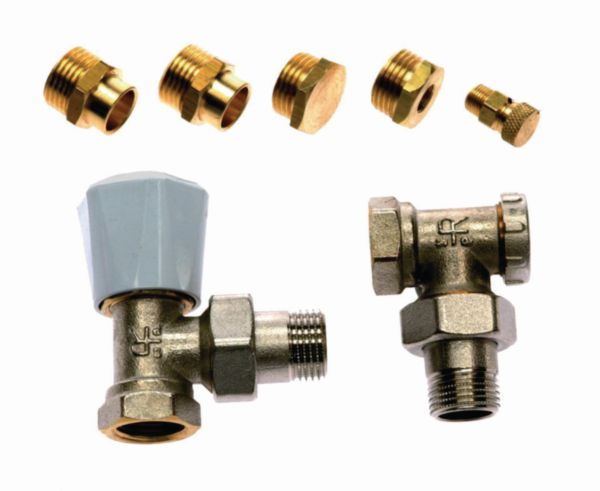 Kit for radiator single adjustment tap 1/2 square + fittings + bleeder + cap + square key