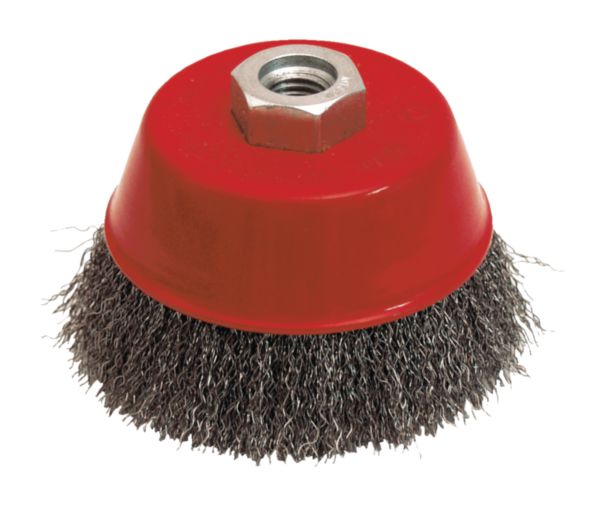 Steel saucer brush with wavy wires ø 100 mm for stripping and heavy cleaning