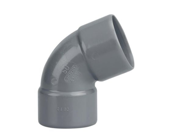 Single elbow NF in gray PVC female-female Ø 50 mm inclination angle 67° external Ø 50 mm