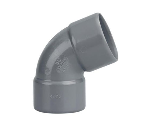 Single elbow NF in gray PVC female-female Ø 50 mm inclination angle 67° external Ø 50 mm