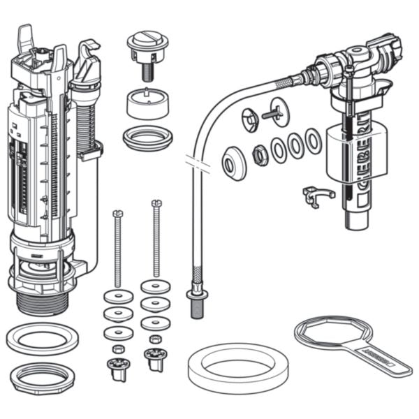 Complete flush mechanism NEMO DUO 290-380 universal dual flush supply 3/4L or 6/9L