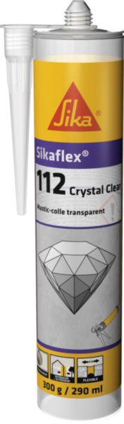 Adhesive and sealant 112 SIKAFLEX CRYSTAL CLEAR transparent cartridge of 290 ml