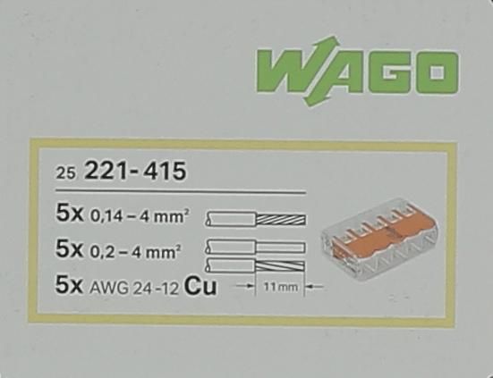 WAGO 221 MINI 5x4mm2 LEVER TERMINAL X25