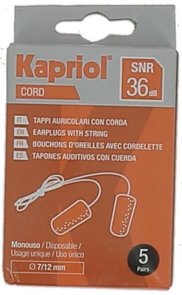 Set of 5 pairs of earplugs with cord