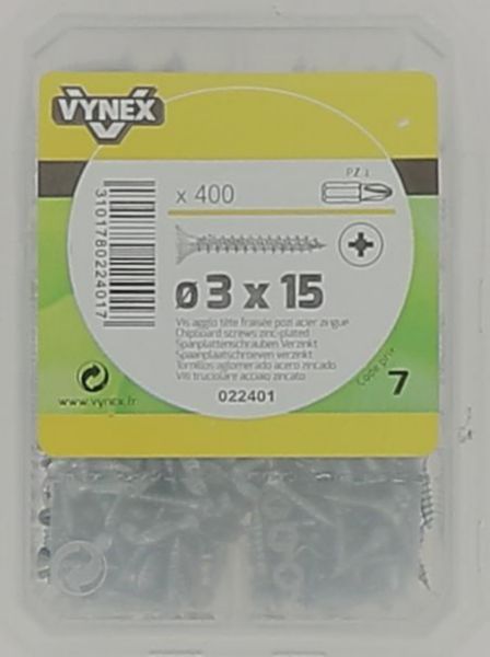 Chipboard wood screws TF POZI imprint 3 x 15 Zinc plated steel - Vybac of 400 pieces